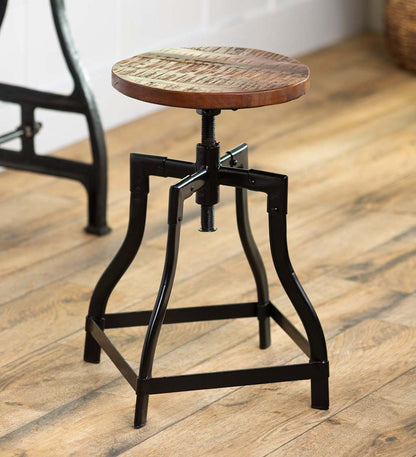 Plow & Hearth Footstools Indoor Living Allegheny Reclaimed Wood Adjustable Stool With Metal Base