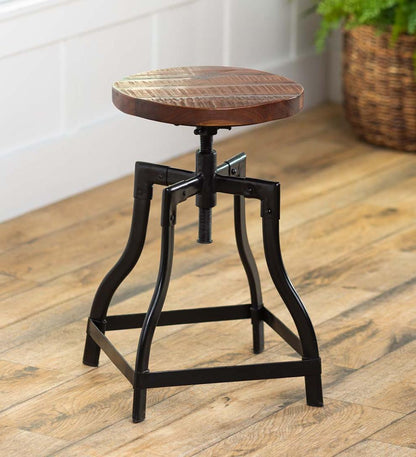 Plow & Hearth Footstools Indoor Living Allegheny Reclaimed Wood Adjustable Stool With Metal Base