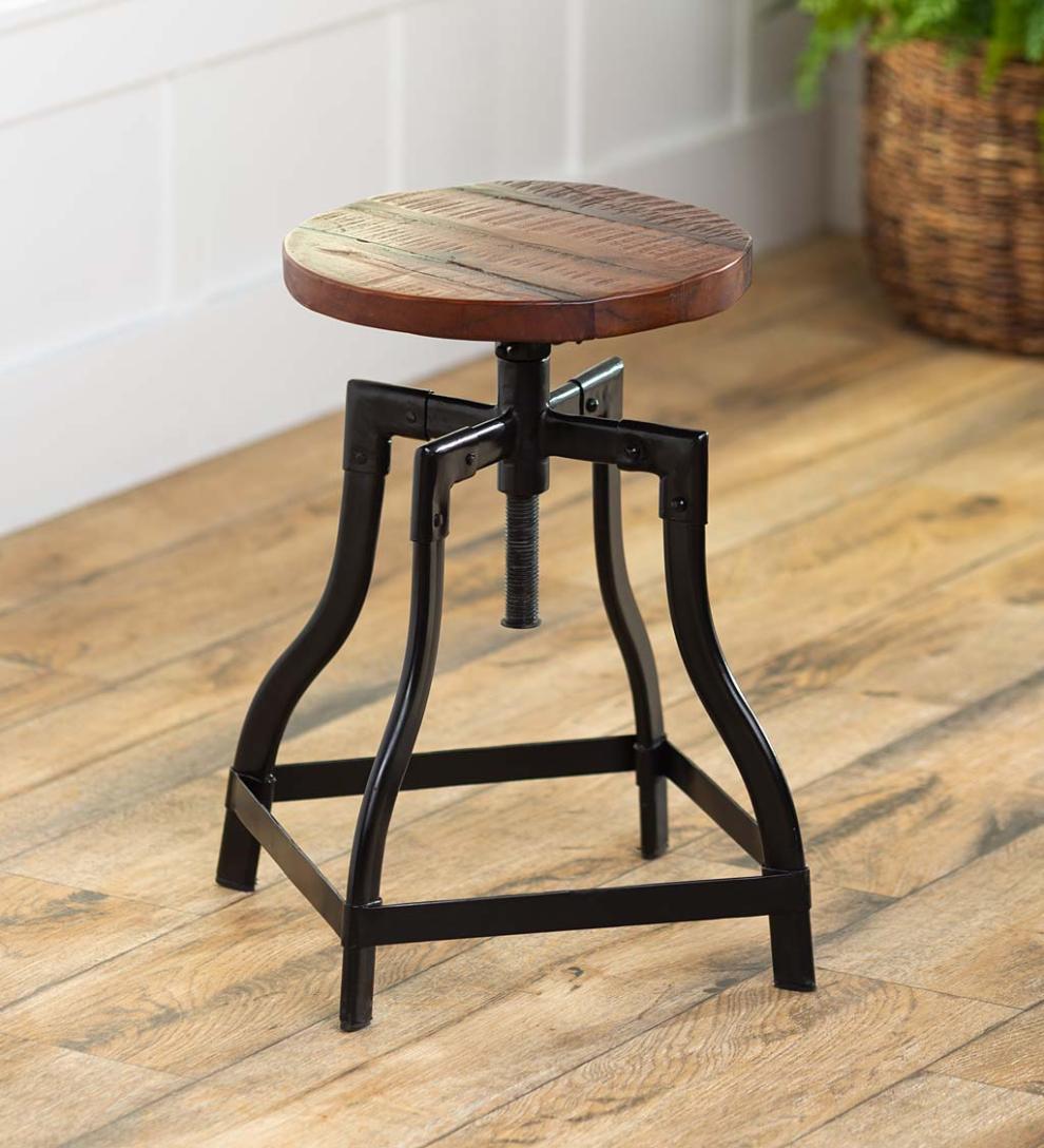 Plow & Hearth Footstools Indoor Living Allegheny Reclaimed Wood Adjustable Stool With Metal Base