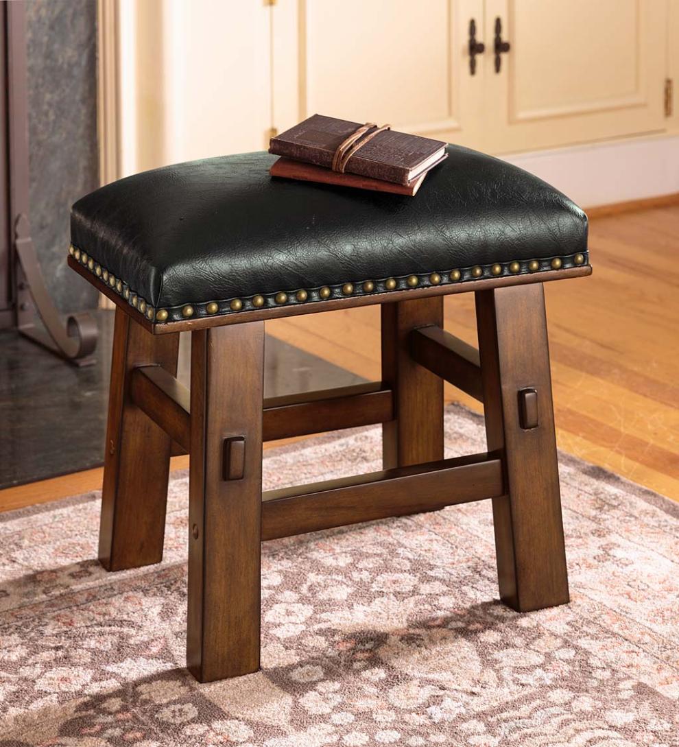 Plow & Hearth Footstools Indoor Living Canyon Black Leather Footstool - Black