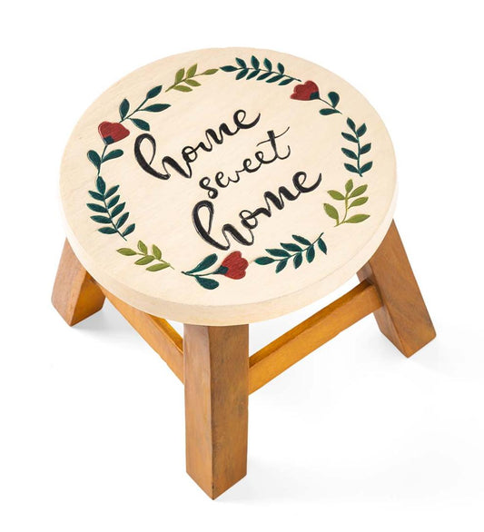 Plow & Hearth Footstools Indoor Living Hand Carved Acacia Wood Home Sweet Home Footstool