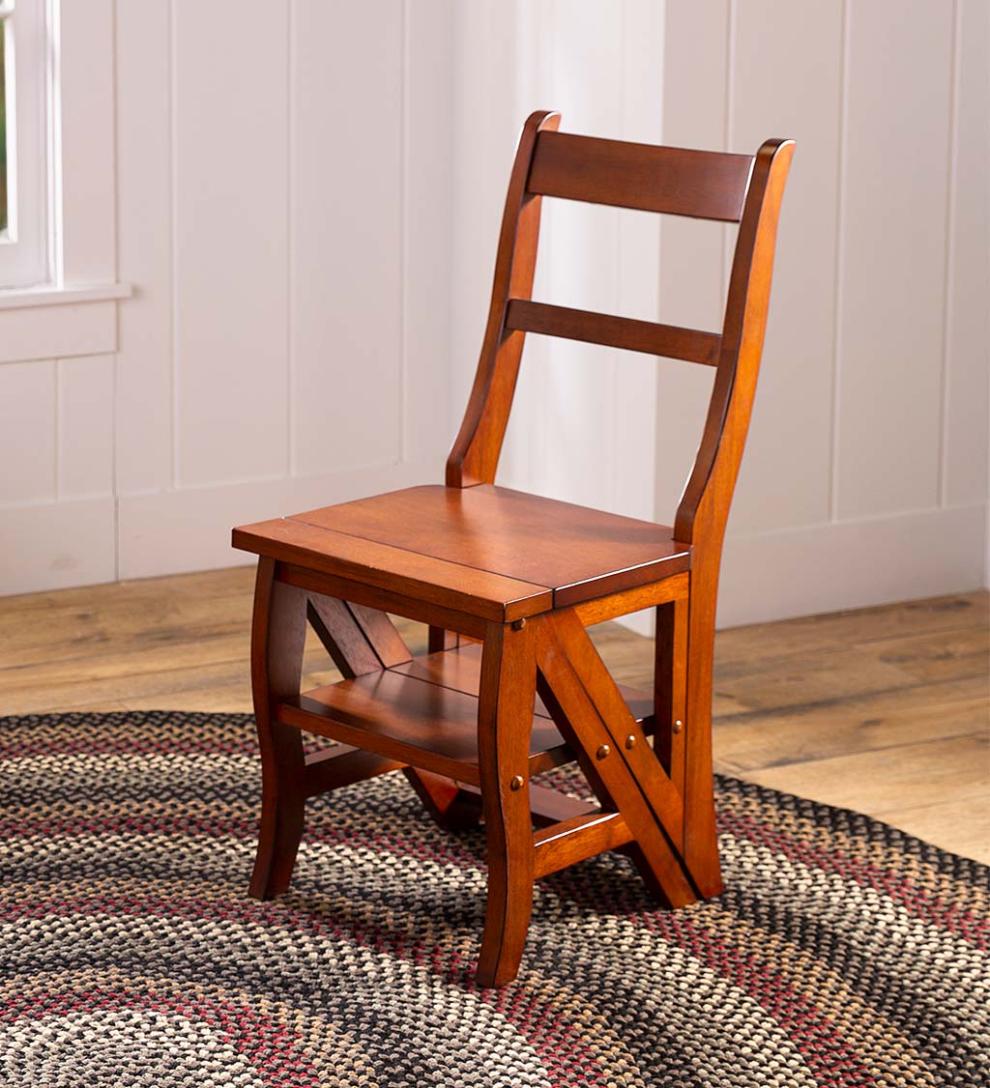 Plow & Hearth Footstools Indoor Living Reproduction Parawood Ben Franklin Convertible Ladder Chair - Chestnut