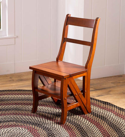 Plow & Hearth Footstools Indoor Living Reproduction Parawood Ben Franklin Convertible Ladder Chair - Chestnut