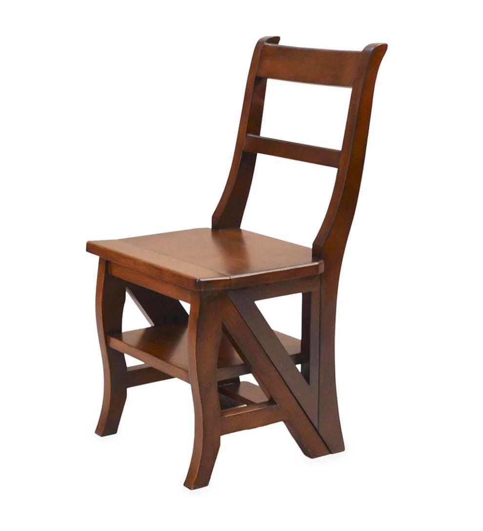 Plow & Hearth Footstools Indoor Living Reproduction Parawood Ben Franklin Convertible Ladder Chair - Chestnut