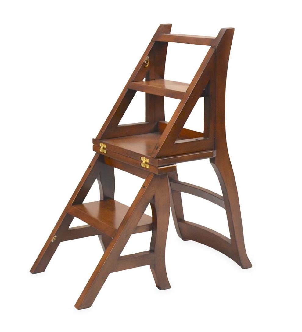 Plow & Hearth Footstools Indoor Living Reproduction Parawood Ben Franklin Convertible Ladder Chair - Chestnut