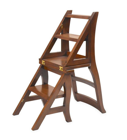 Plow & Hearth Footstools Indoor Living Reproduction Parawood Ben Franklin Convertible Ladder Chair - Chestnut