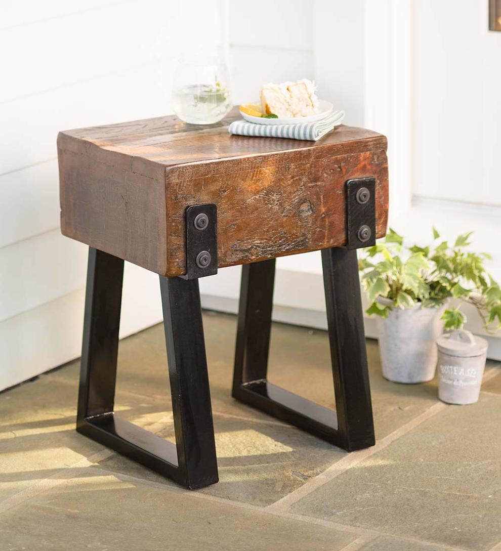 Plow & Hearth Footstools Indoor Living Richland Indoor/Outdoor Reclaimed Wood Stool/Side Table