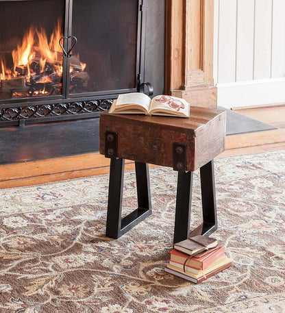 Plow & Hearth Footstools Indoor Living Richland Indoor/Outdoor Reclaimed Wood Stool/Side Table