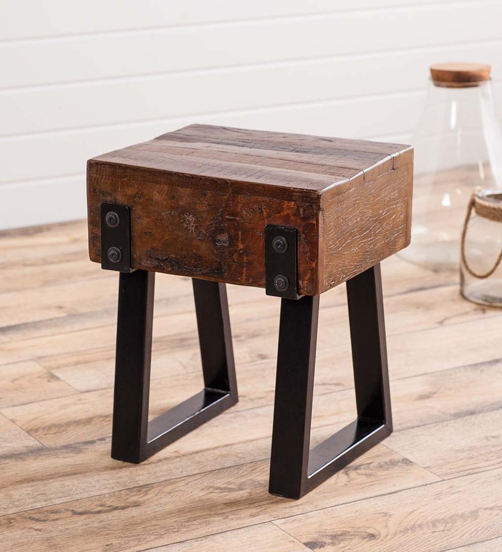 Plow & Hearth Footstools Indoor Living Richland Indoor/Outdoor Reclaimed Wood Stool/Side Table