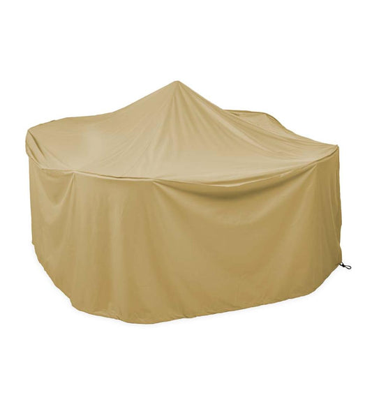 Plow & Hearth Furniture Covers Outdoor Living Deluxe Extra Large Round Table And Chairs Cover - Tan