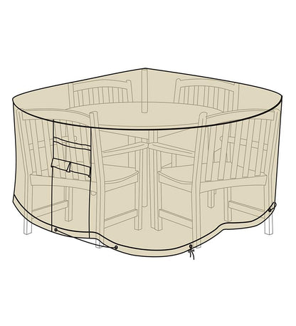 Plow & Hearth Furniture Covers Outdoor Living Deluxe Large Round Table And Chairs Cover - Tan