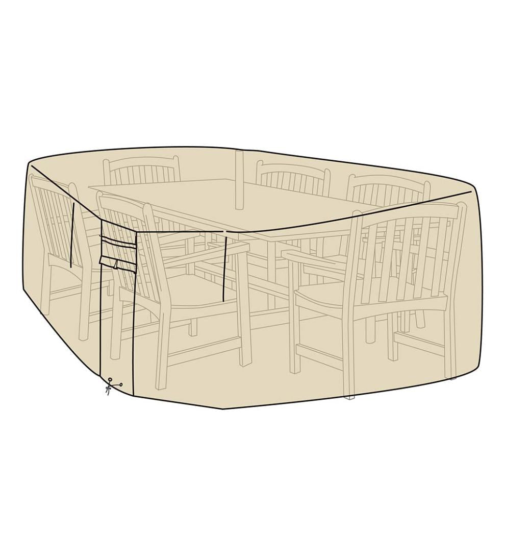 Plow & Hearth Furniture Covers Outdoor Living Extra-Large Deluxe Furniture Cover For Rectangle/Oval Dining Table And Chairs - Tan