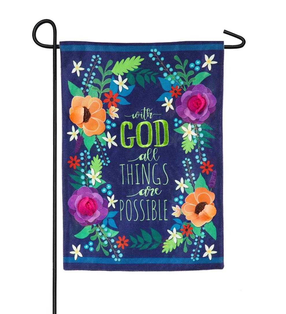 Plow & Hearth Garden Accents Yard & Garden All Things Are Possible Burlap Garden Flag