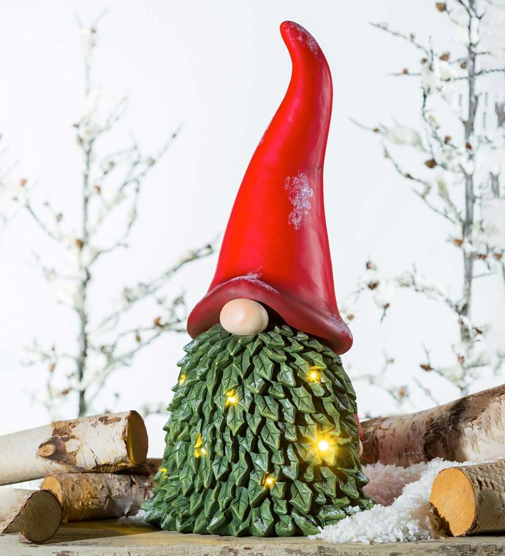 Plow & Hearth Garden Accents Yard & Garden Battery-Operated Lighted Gnome With Wintergreen Beard