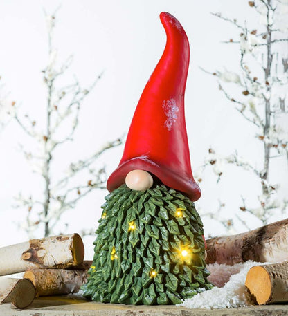 Plow & Hearth Garden Accents Yard & Garden Battery-Operated Lighted Gnome With Wintergreen Beard