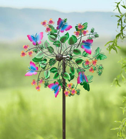 Plow & Hearth Garden Accents Yard & Garden Butterfly And Flowers Metal Wind Spinner