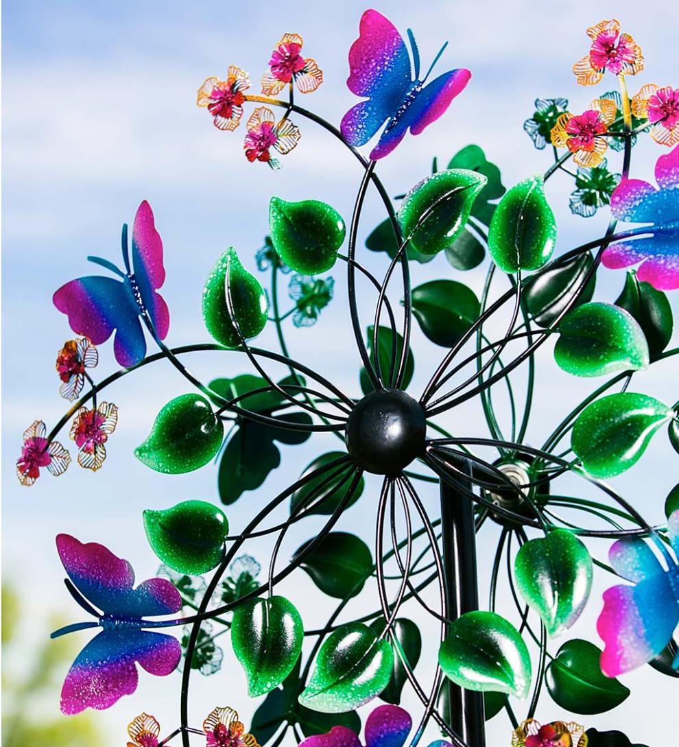 Plow & Hearth Garden Accents Yard & Garden Butterfly And Flowers Metal Wind Spinner