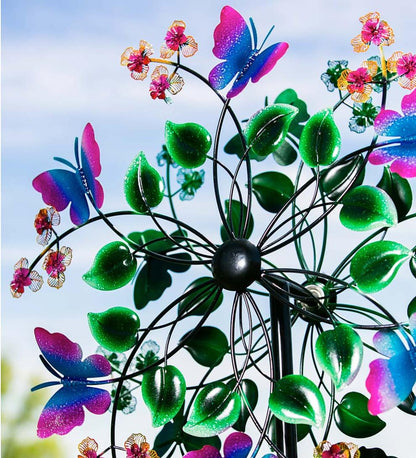 Plow & Hearth Garden Accents Yard & Garden Butterfly And Flowers Metal Wind Spinner