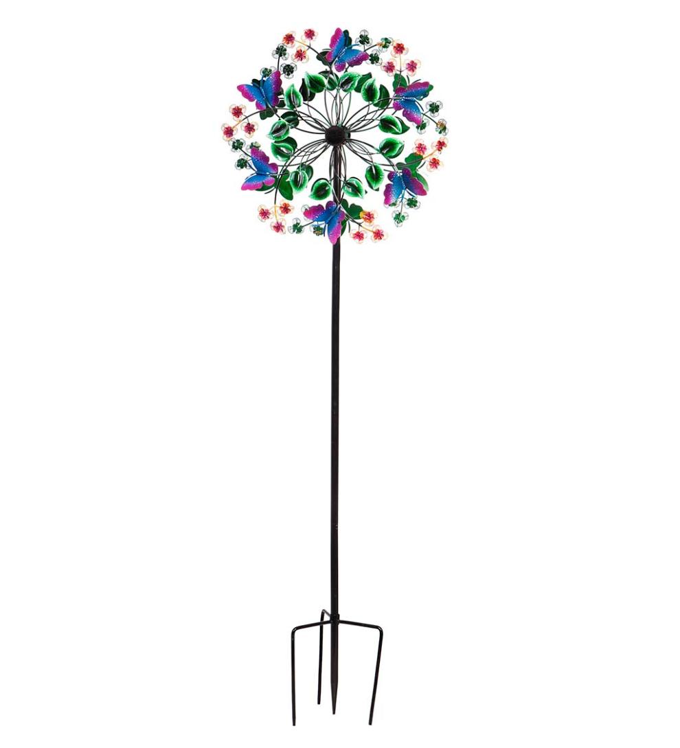 Plow & Hearth Garden Accents Yard & Garden Butterfly And Flowers Metal Wind Spinner