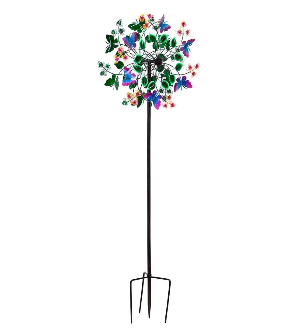 Plow & Hearth Garden Accents Yard & Garden Butterfly And Flowers Metal Wind Spinner