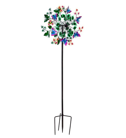 Plow & Hearth Garden Accents Yard & Garden Butterfly And Flowers Metal Wind Spinner
