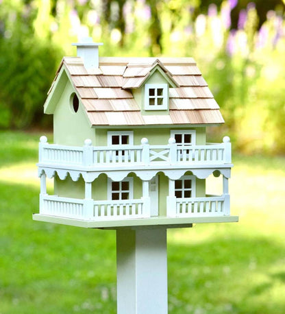 Plow & Hearth Garden Accents Yard & Garden Cape Cod Celery Green Wooden Birdhouse And Pedestal Pole Set