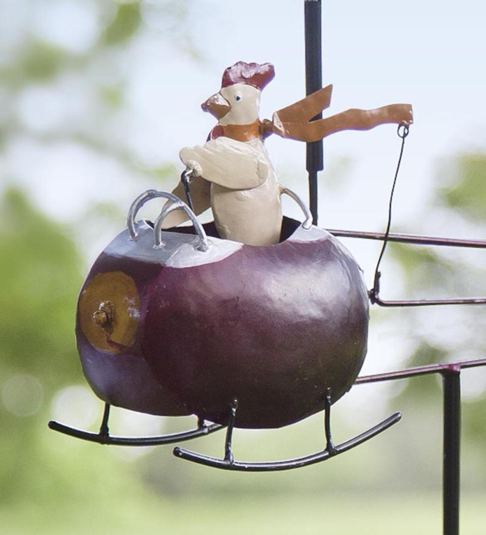 Plow & Hearth Garden Accents Yard & Garden Chicken And Helicopter Recycled Metal Whirligig