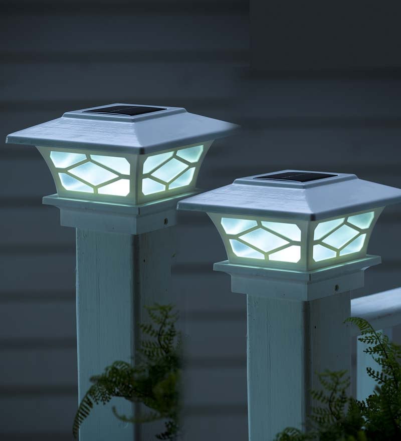 Plow & Hearth Garden Accents Yard & Garden Classic Mission Style Solar Light Post Caps, Set Of 2 - Black