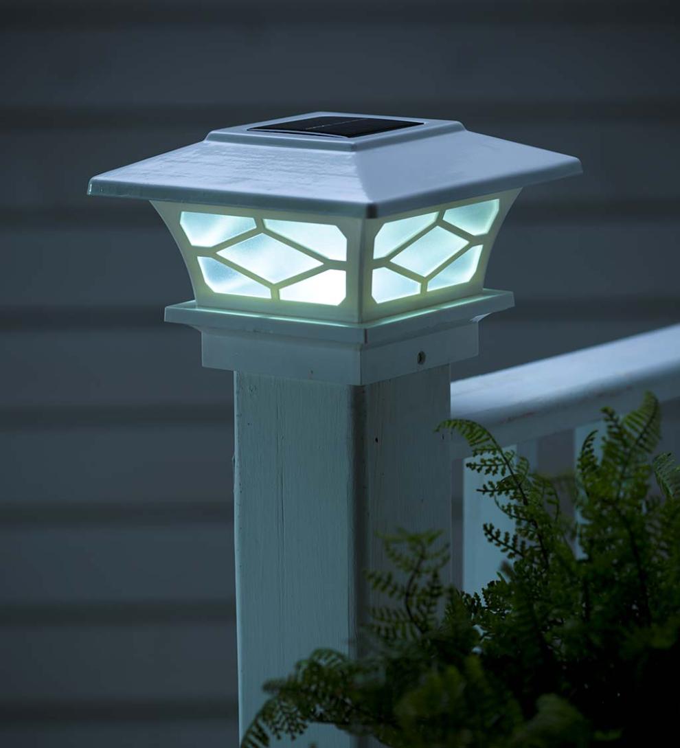 Plow & Hearth Garden Accents Yard & Garden Classic Mission Style Solar Light Post Caps, Set Of 2 - Black