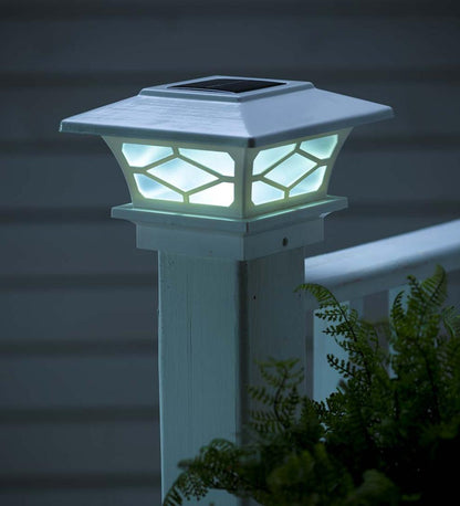 Plow & Hearth Garden Accents Yard & Garden Classic Mission Style Solar Light Post Caps, Set Of 2 - Black