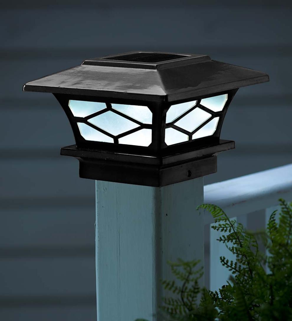 Plow & Hearth Garden Accents Yard & Garden Classic Mission Style Solar Light Post Caps, Set Of 2 - Black