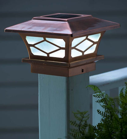 Plow & Hearth Garden Accents Yard & Garden Classic Mission Style Solar Light Post Caps, Set Of 2 - Black