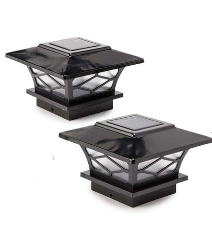 Plow & Hearth Garden Accents Yard & Garden Classic Mission Style Solar Light Post Caps, Set Of 2 - Black