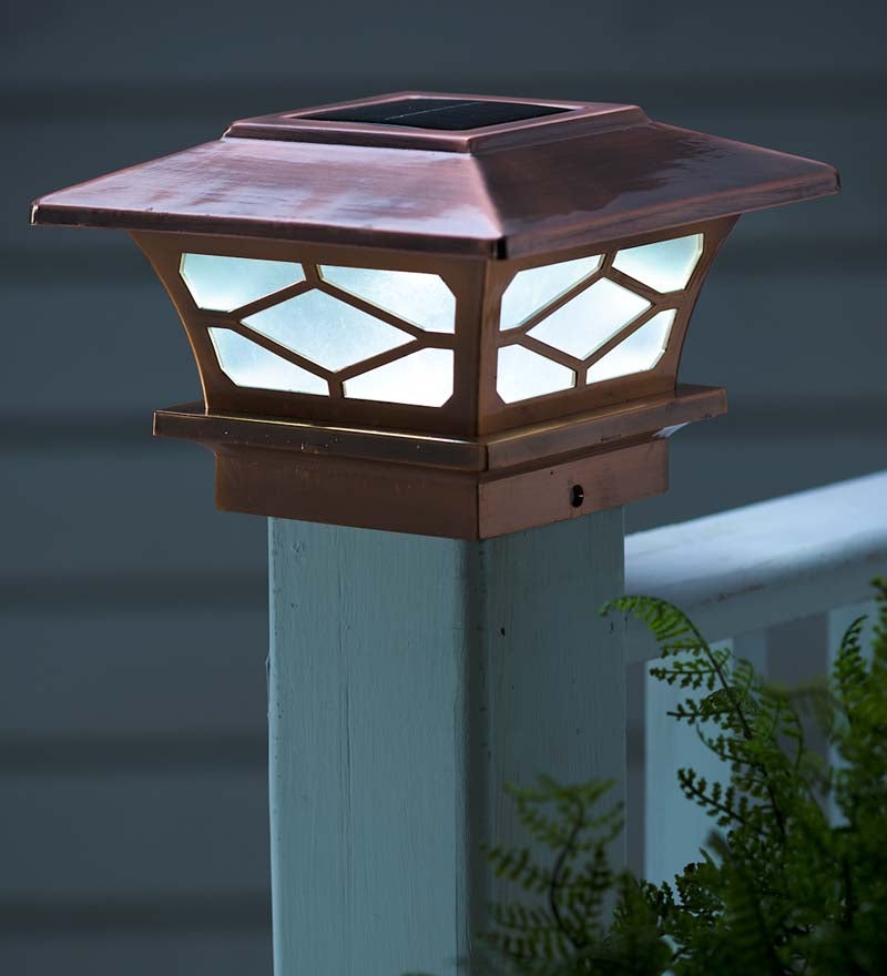 Plow & Hearth Garden Accents Yard & Garden Classic Solar Post Cap Lights, Set Of 2 - Black