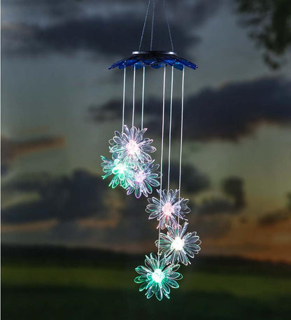 Plow & Hearth Garden Accents Yard & Garden Color Changing Solar Mobile With 3D Flowers