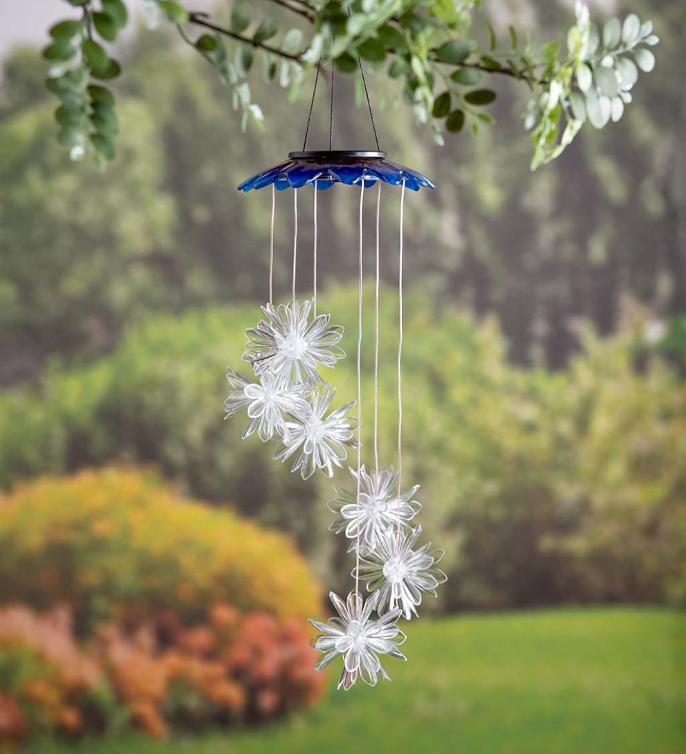 Plow & Hearth Garden Accents Yard & Garden Color Changing Solar Mobile With 3D Flowers