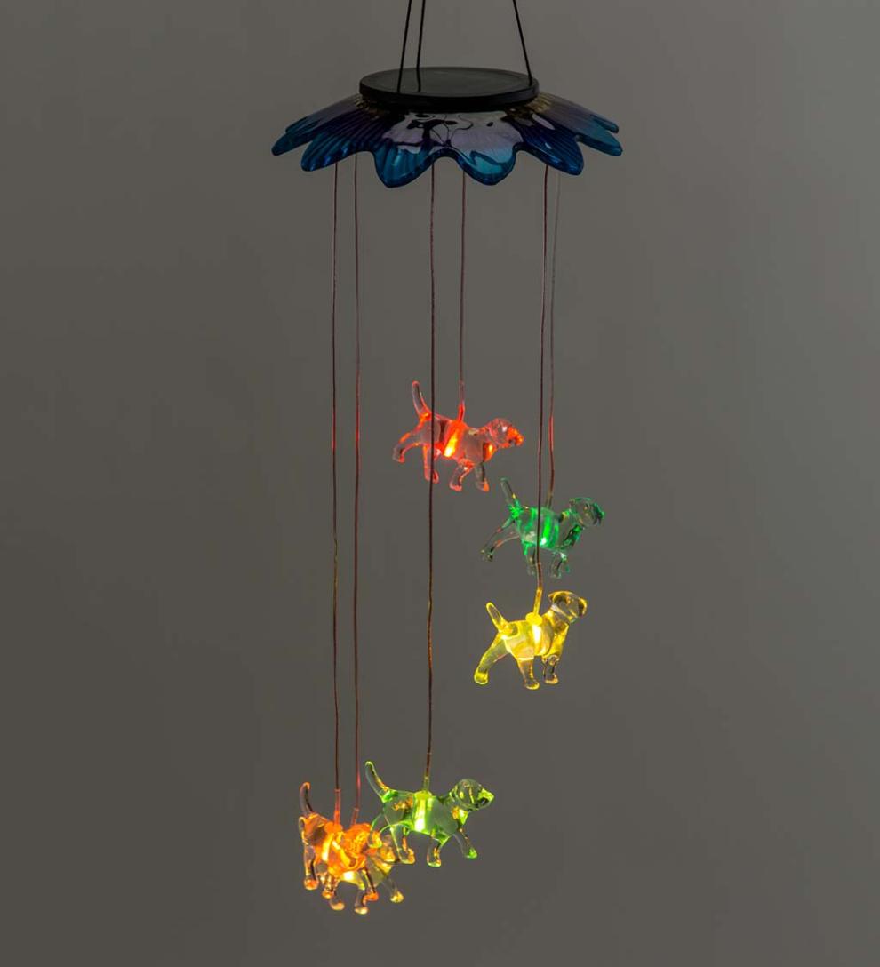 Plow & Hearth Garden Accents Yard & Garden Color-Changing Solar Mobile With Dogs