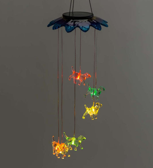 Plow & Hearth Garden Accents Yard & Garden Color-Changing Solar Mobile With Dogs