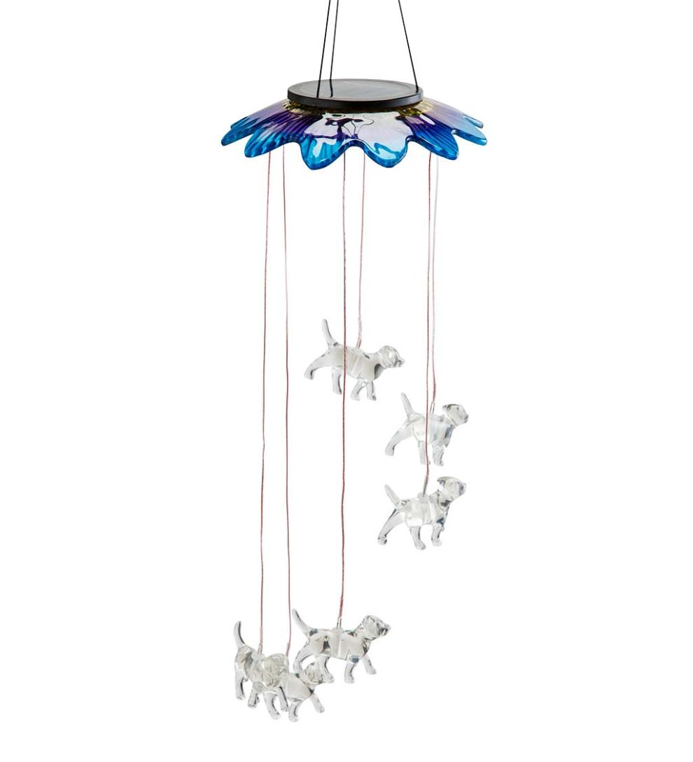 Plow & Hearth Garden Accents Yard & Garden Color-Changing Solar Mobile With Dogs