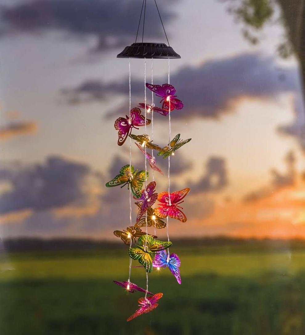 Plow & Hearth Garden Accents Yard & Garden Colorful Metal Butterfly Solar Mobile
