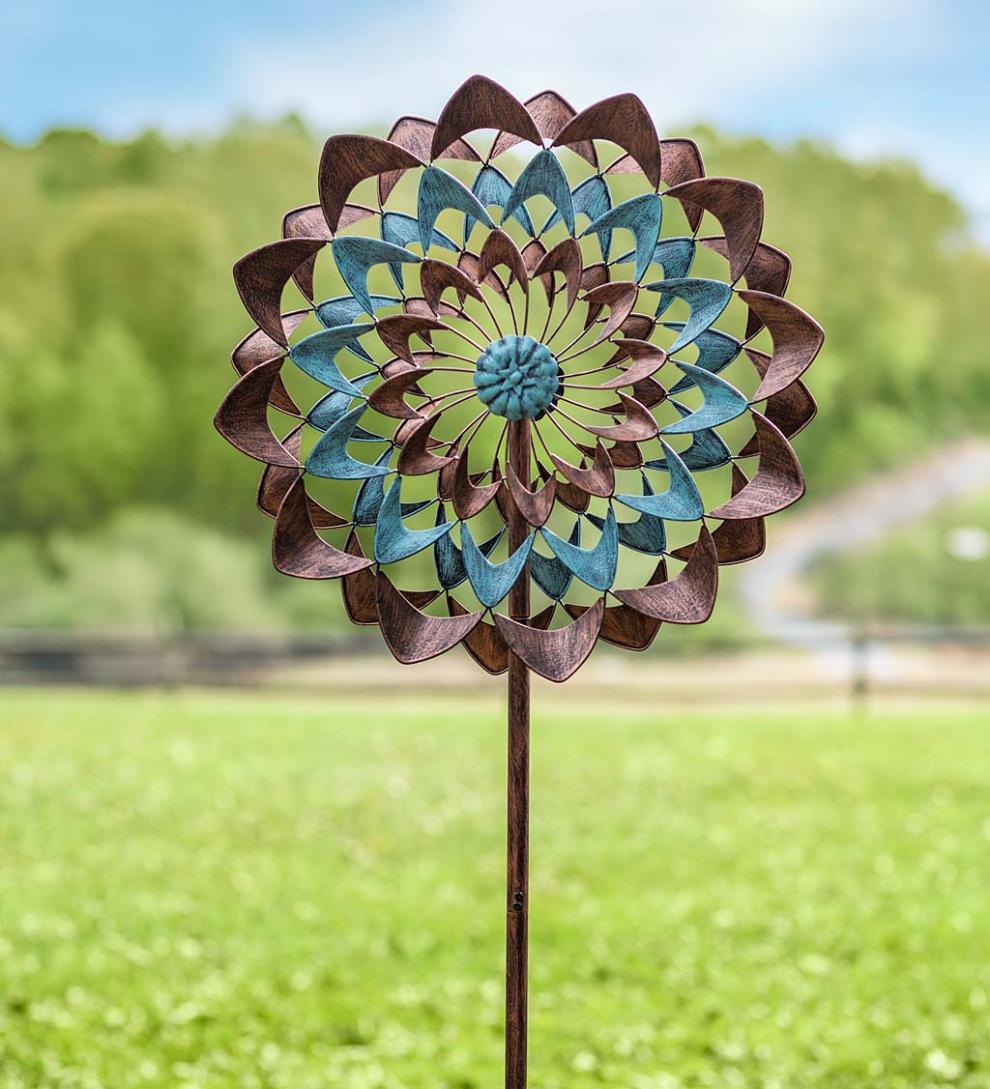 Plow & Hearth Garden Accents Yard & Garden Copper And Blue Zinnia Wind Spinner