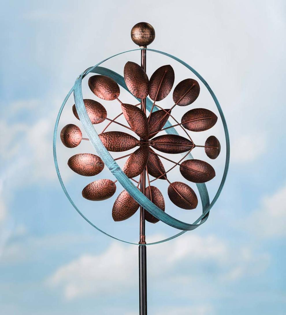 Plow & Hearth Garden Accents Yard & Garden Copper And Verdigris Armillary Sphere Wind Spinner