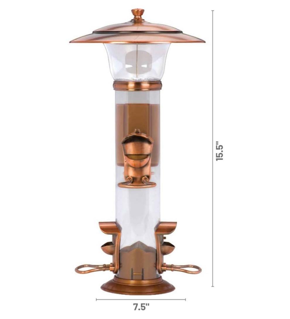 Plow & Hearth Garden Accents Yard & Garden Copper-Finished Hanging Tube Bird Feeder