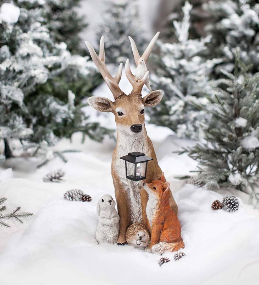 Plow & Hearth Garden Accents Yard & Garden Deer And Friends Solar Holiday Figurine