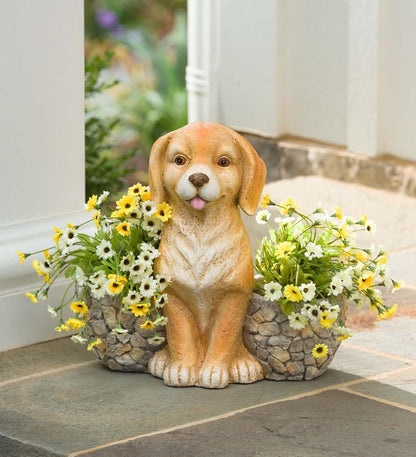 Plow & Hearth Garden Accents Yard & Garden Faux Stone Dog Statue Double Planter