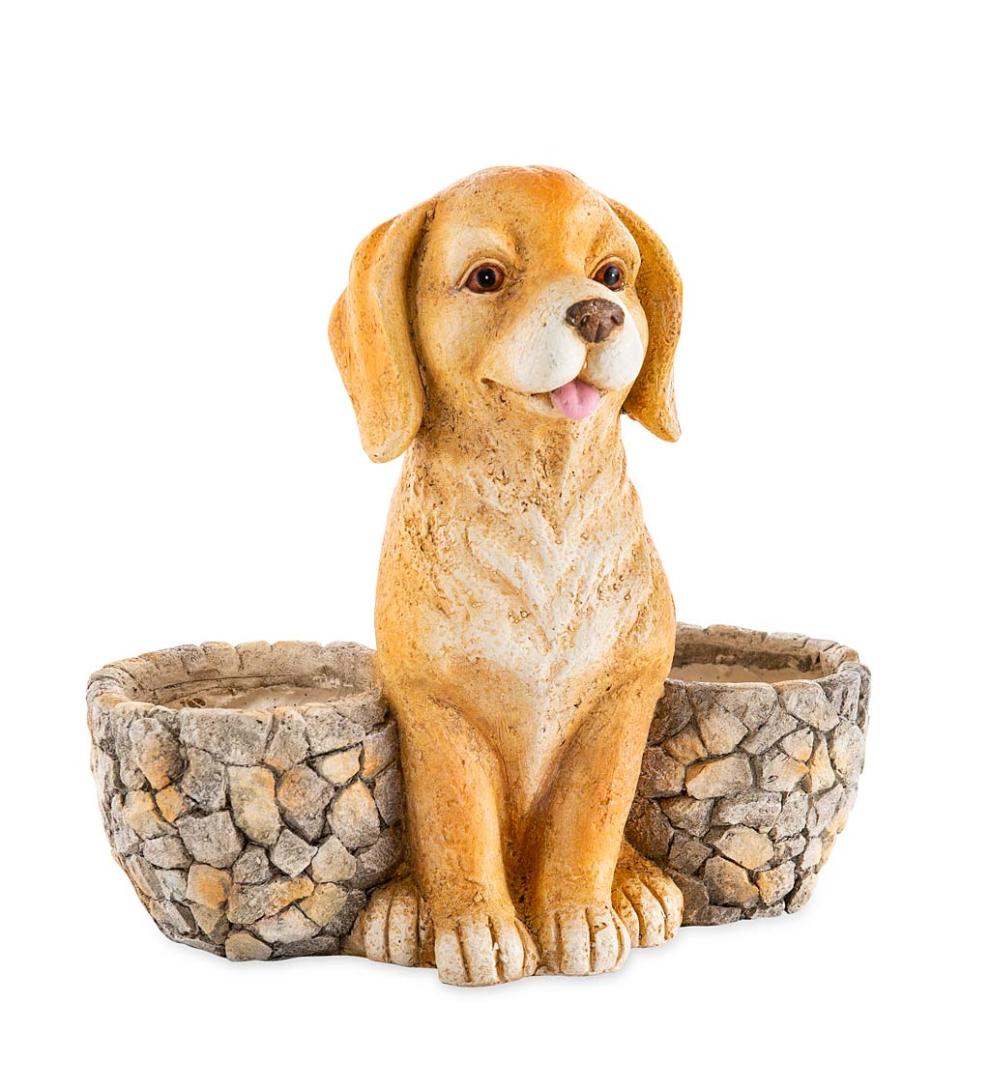 Plow & Hearth Garden Accents Yard & Garden Faux Stone Dog Statue Double Planter