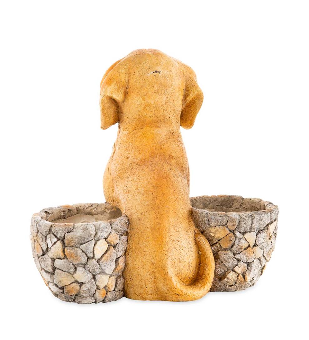 Plow & Hearth Garden Accents Yard & Garden Faux Stone Dog Statue Double Planter