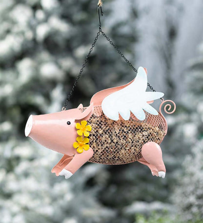 Plow & Hearth Garden Accents Yard & Garden Flying Pig Mesh Bird Feeder With Hanging Chain