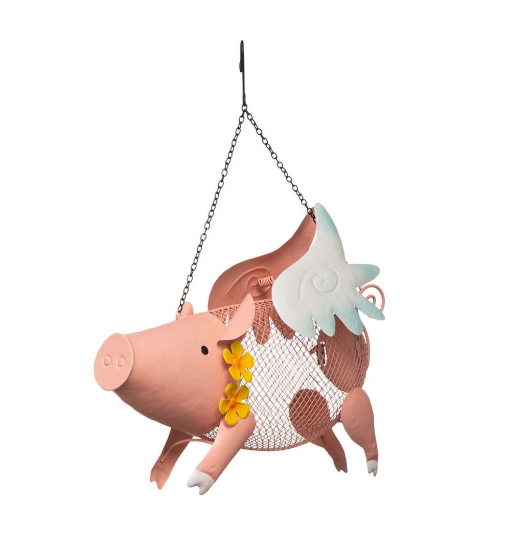 Plow & Hearth Garden Accents Yard & Garden Flying Pig Mesh Bird Feeder With Hanging Chain
