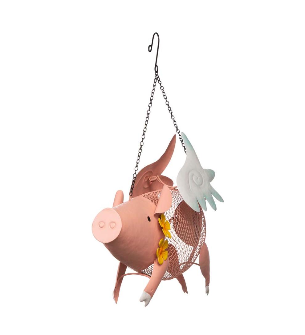 Plow & Hearth Garden Accents Yard & Garden Flying Pig Mesh Bird Feeder With Hanging Chain